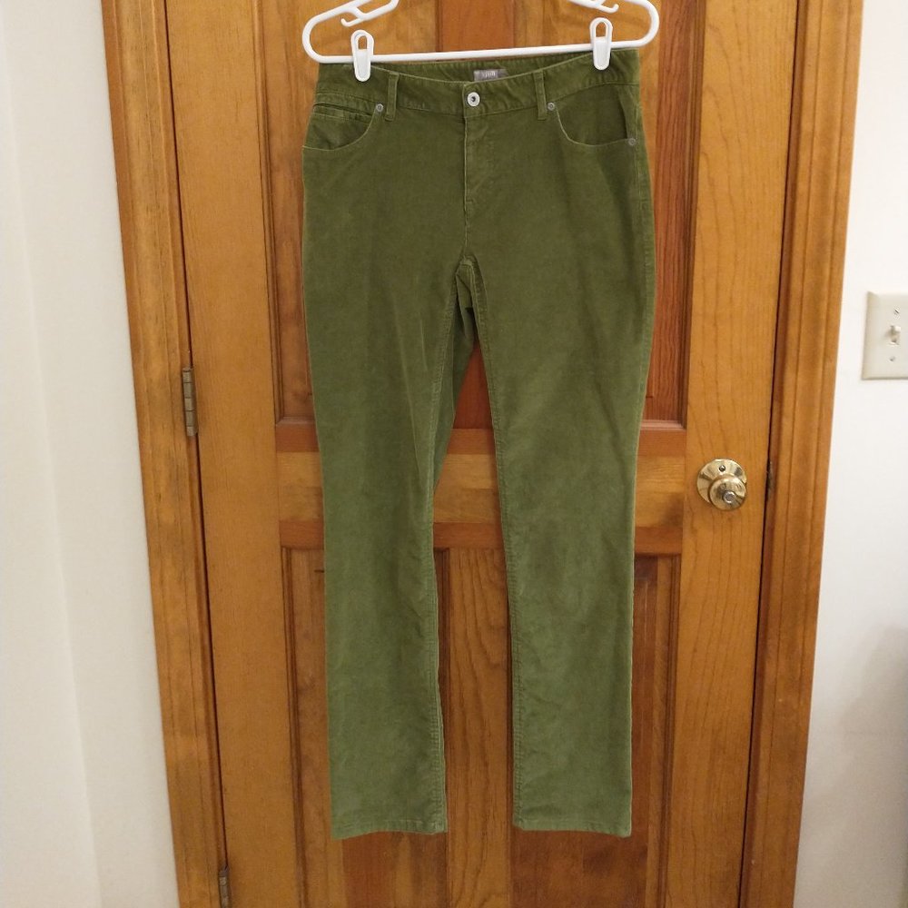 J. Jill Slim Leg Bright Olive Stretch Corduroy Jeans, size 4